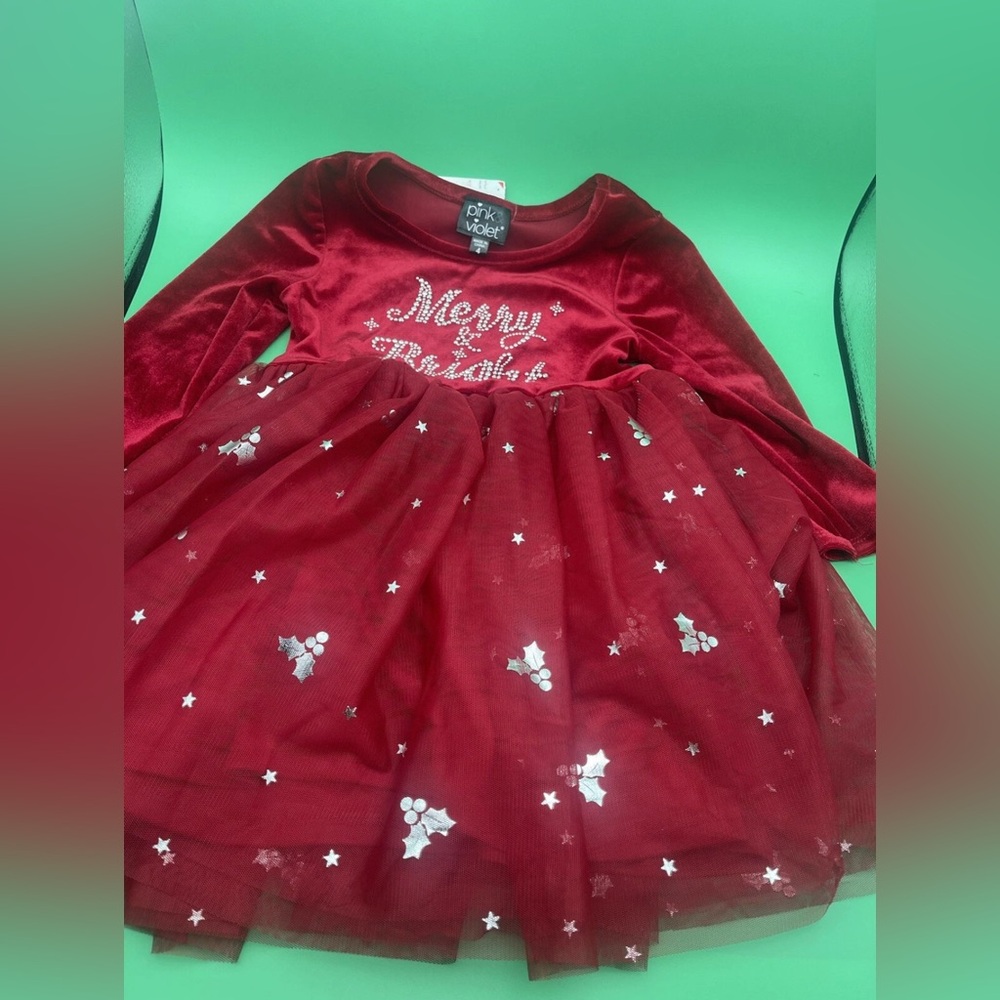 Red Velvet Kids Dress with Silver Accents